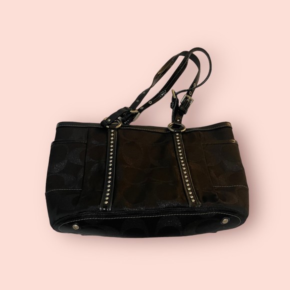 Coach 11505‎ Signature C Canvas Studded Gallery Tote Bag Purse Handbag Vintage - Picture 1 of 10